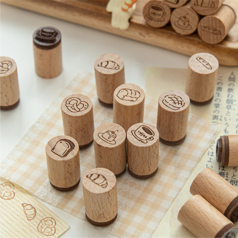 Moyanmomo Beech Wood Cute Stamp Little Bakery Cartoon Pattern Everyday Versatile Journal Decoration Marker