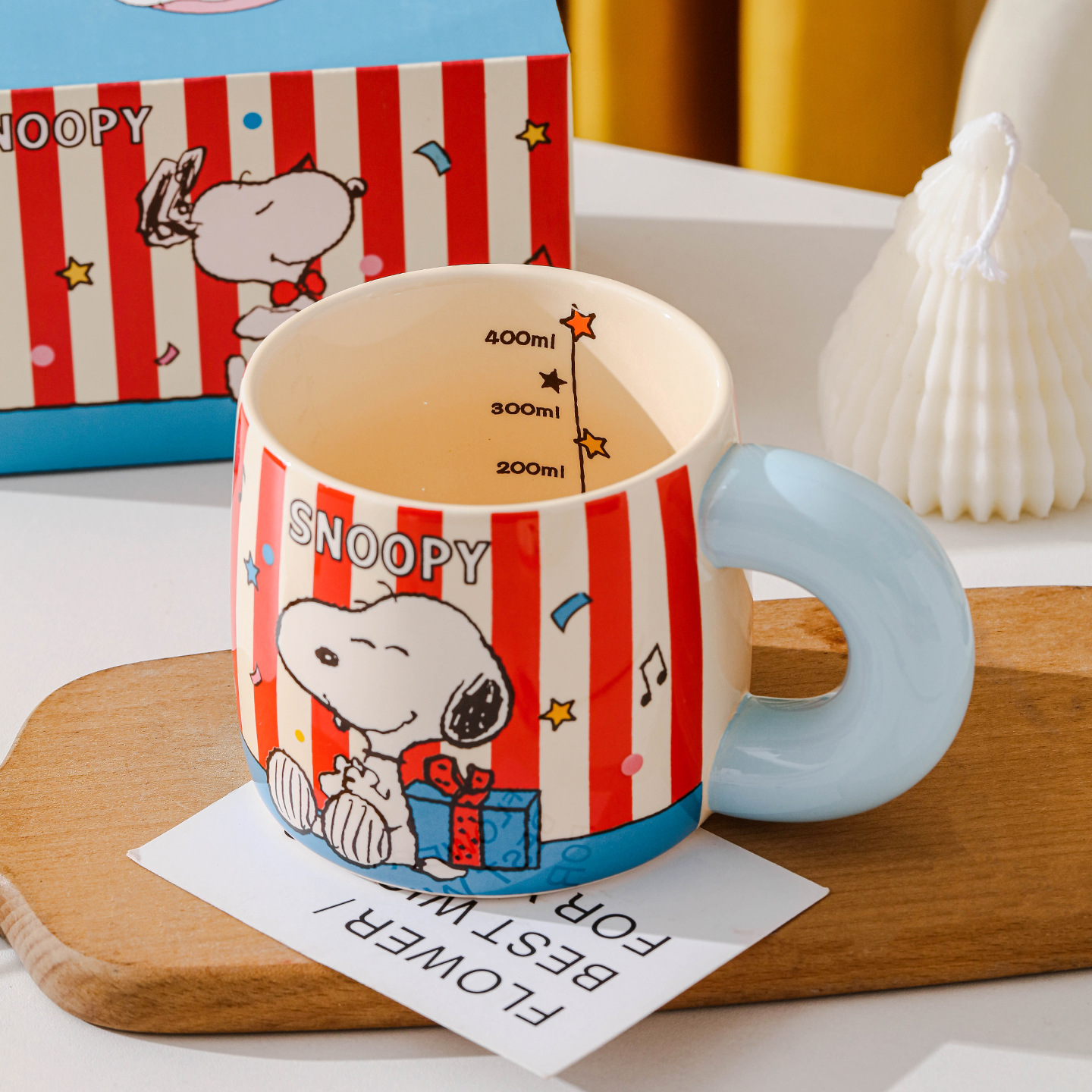 Snoopy autorizado serie de mano de gran mano de taza de cerámica de alto valor de cara a rayas de taza para pareja regalo de mano