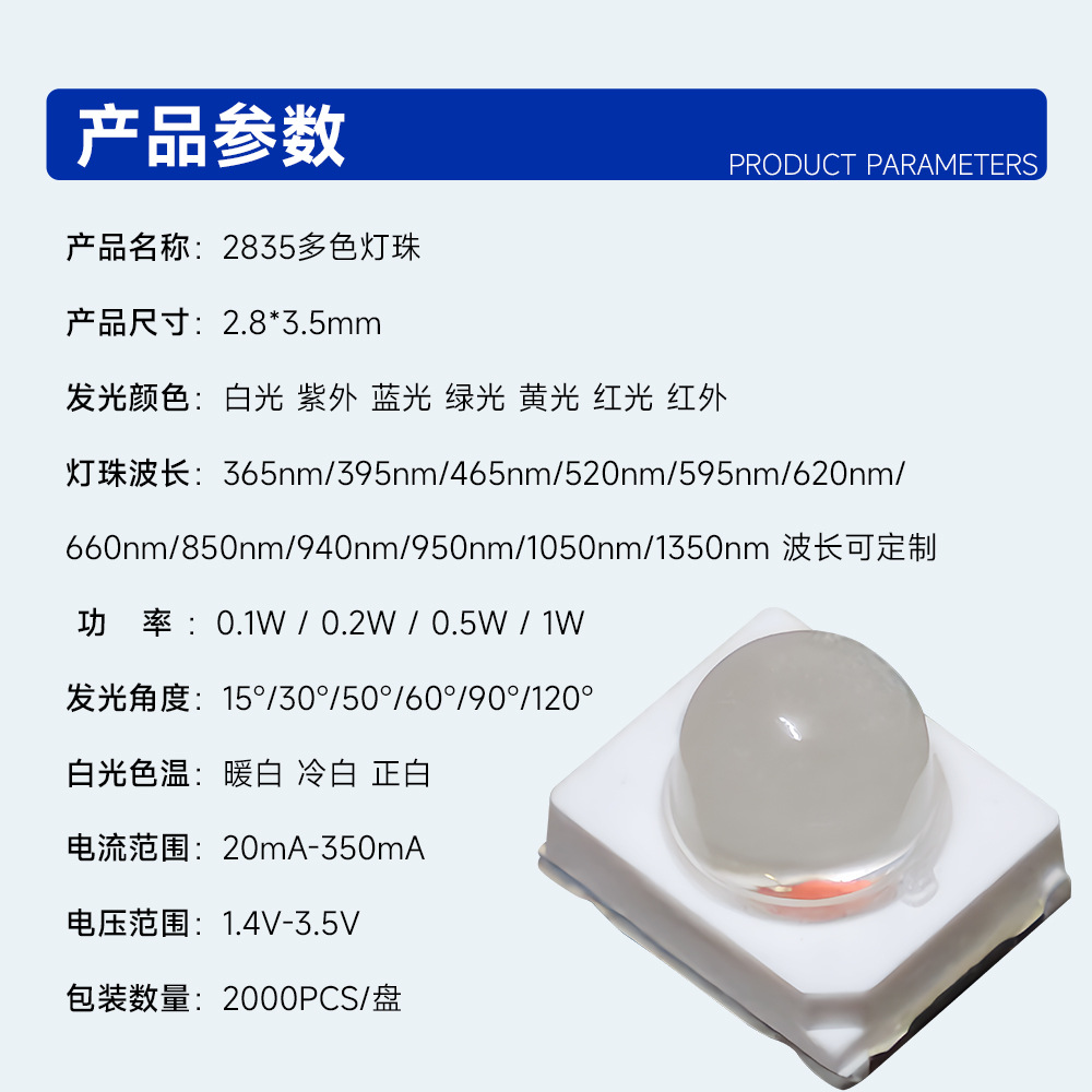 Diodo LED SMD 2835 850nm 940nm 15/90 con Lente Convexa de Cobre para Iluminación Residencial