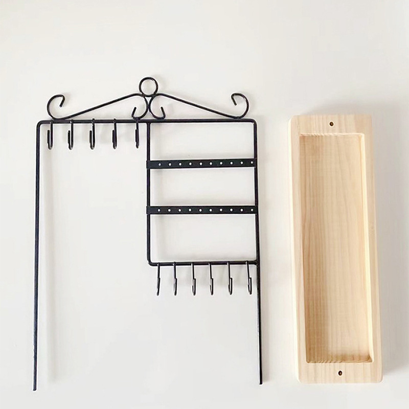 亞馬遜新款木底座耳環收納架項鍊展示架手鐲戒指收納飾品展示架