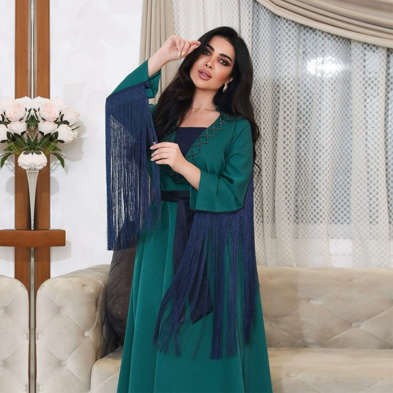 Ближний Восток горячий алмазный бахромчатый халат абая платье Дубай арабская женская одежда
