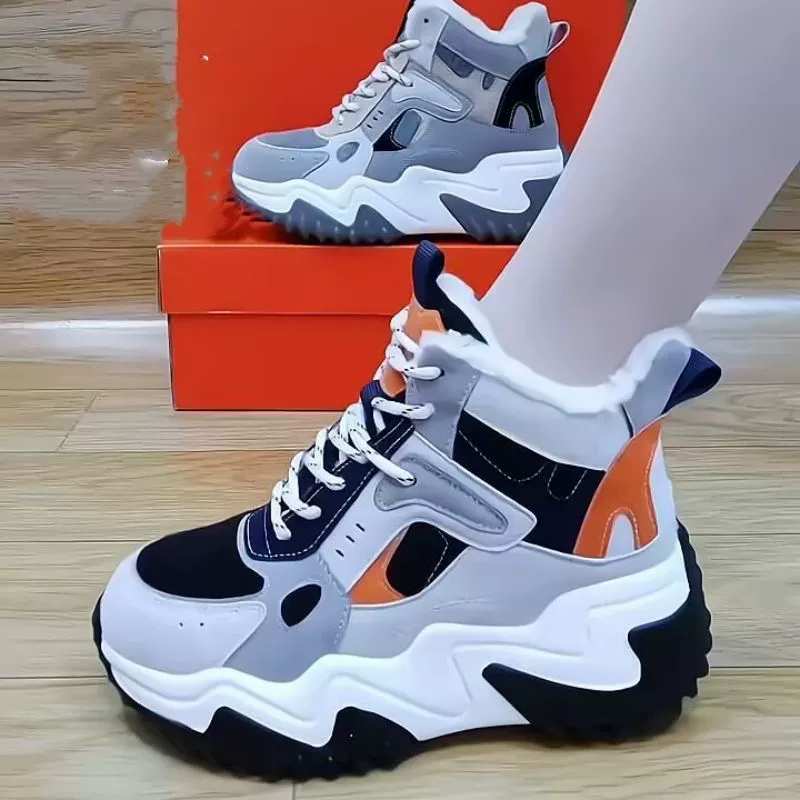 Женские зимние ботинки 2025: новая модель, кожаные, высокие, повседневные, на флисовой подкладке, утепленные, нескользящие, модные кроссовки