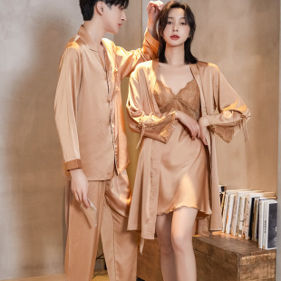 Couple Pajamas Spring and Autumn Long Sleeve Women's Fun Clothing Sexy Hot Ice Silk Summer Men's Thin Silk Home Clothes