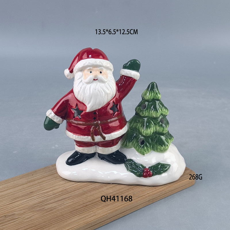 Decoración navideña Papá Noel Muñeco de nieve Hombre de jengibre Cerámica Luz electrónica Decoración pequeña Escena Decoración Accesorios Navidad