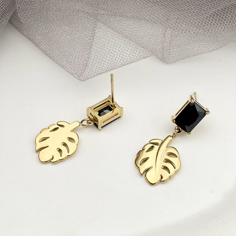 Fashion Leaf Stainless Steel Plating Zircon Drop Earrings 1 Pair display picture 4