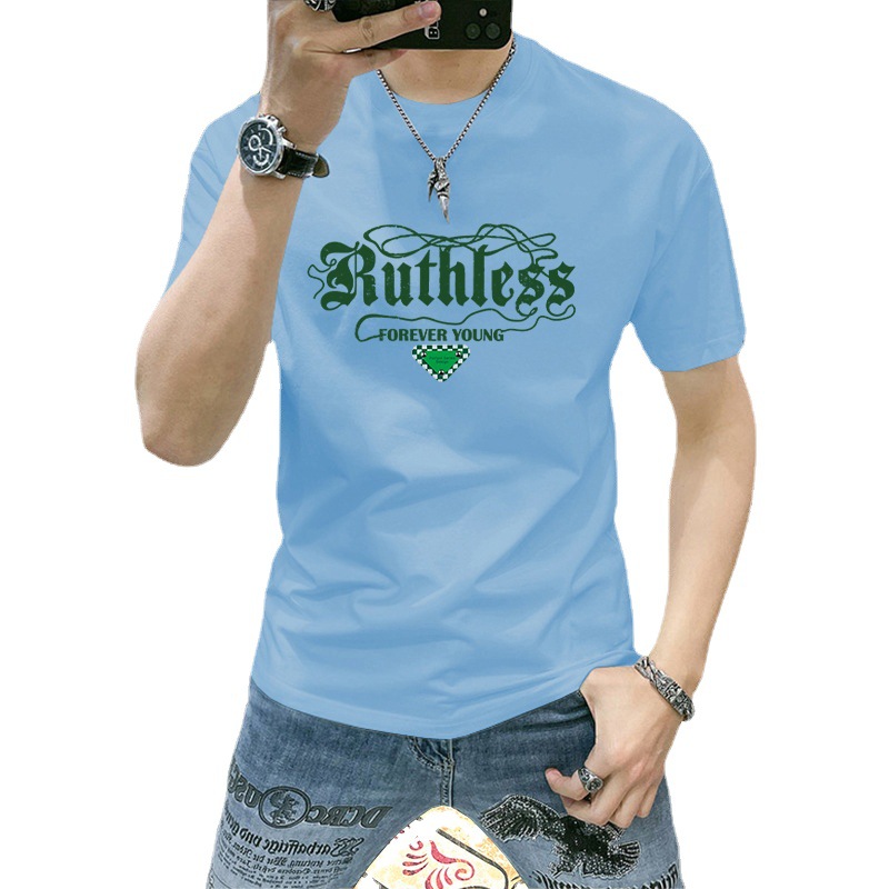 T-shirt da uomo, maniche corte, puro cotone, abbigliamento stampato con lettere personalizzate, vestibilità slim di tendenza maschile, bello e_voghion.com