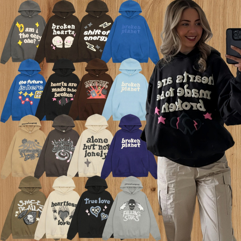 Correct Version of Brokenplanet American-Style Sweatshirt Set with Fun Foam Print, Loose-Fitting Street Hip-Hop Hoodie