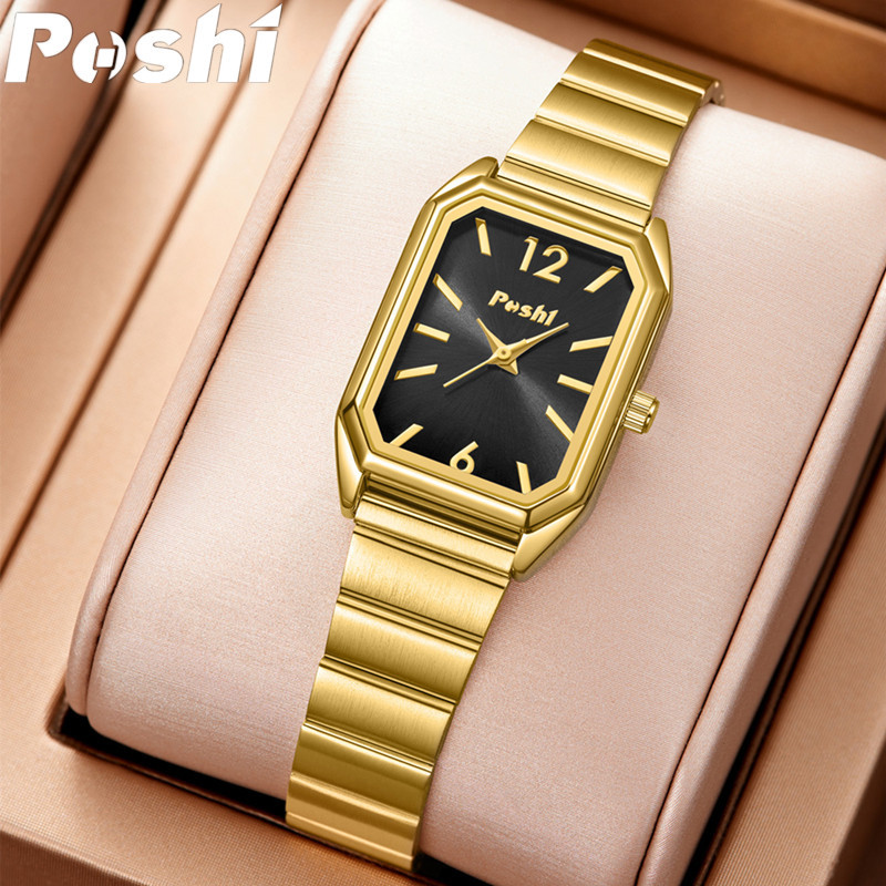 Poshi nicho reloj de mujer simple elegante cuadrado reloj de cuarzo casual estudiante moda correa de acero reloj