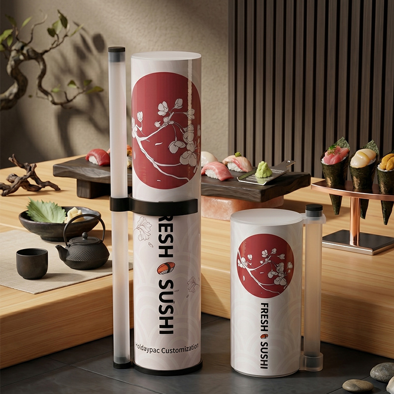 Tubo Cilíndrico de Papel para Sushi de Material de Grado Alimenticio Empujable para Comida Japonesa para Llevar