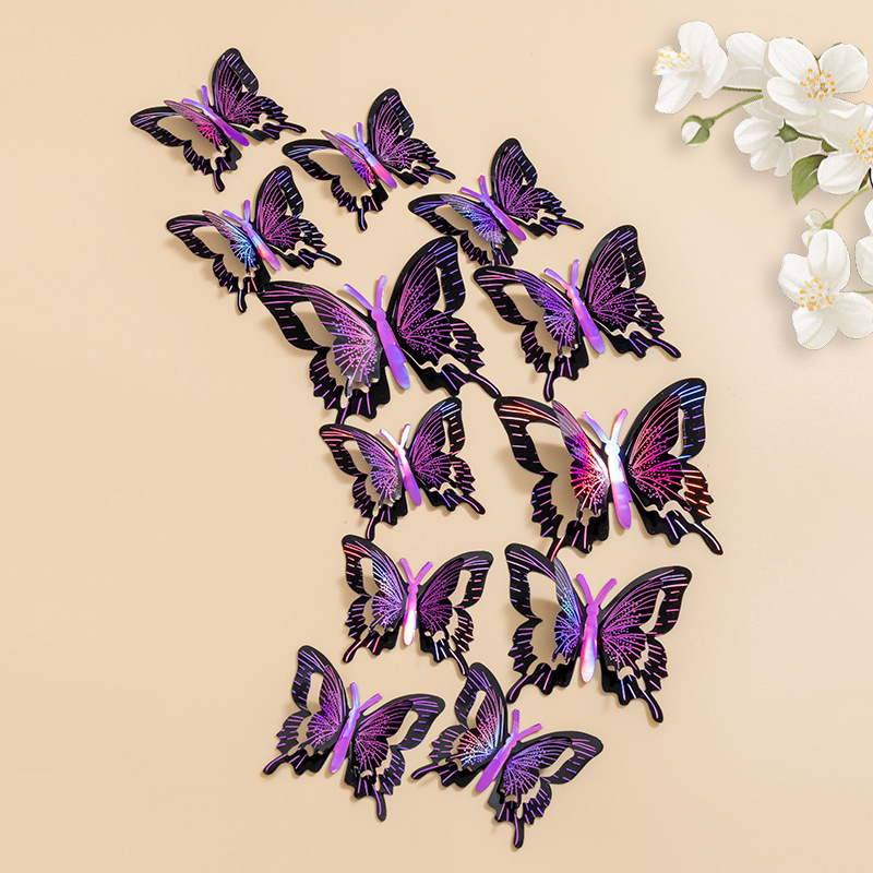Simulación tridimensional 3D color bronceado mariposa decoración de pared sentido avanzado diseño de fiesta de boda accesorios de pegatina de pared de PVC