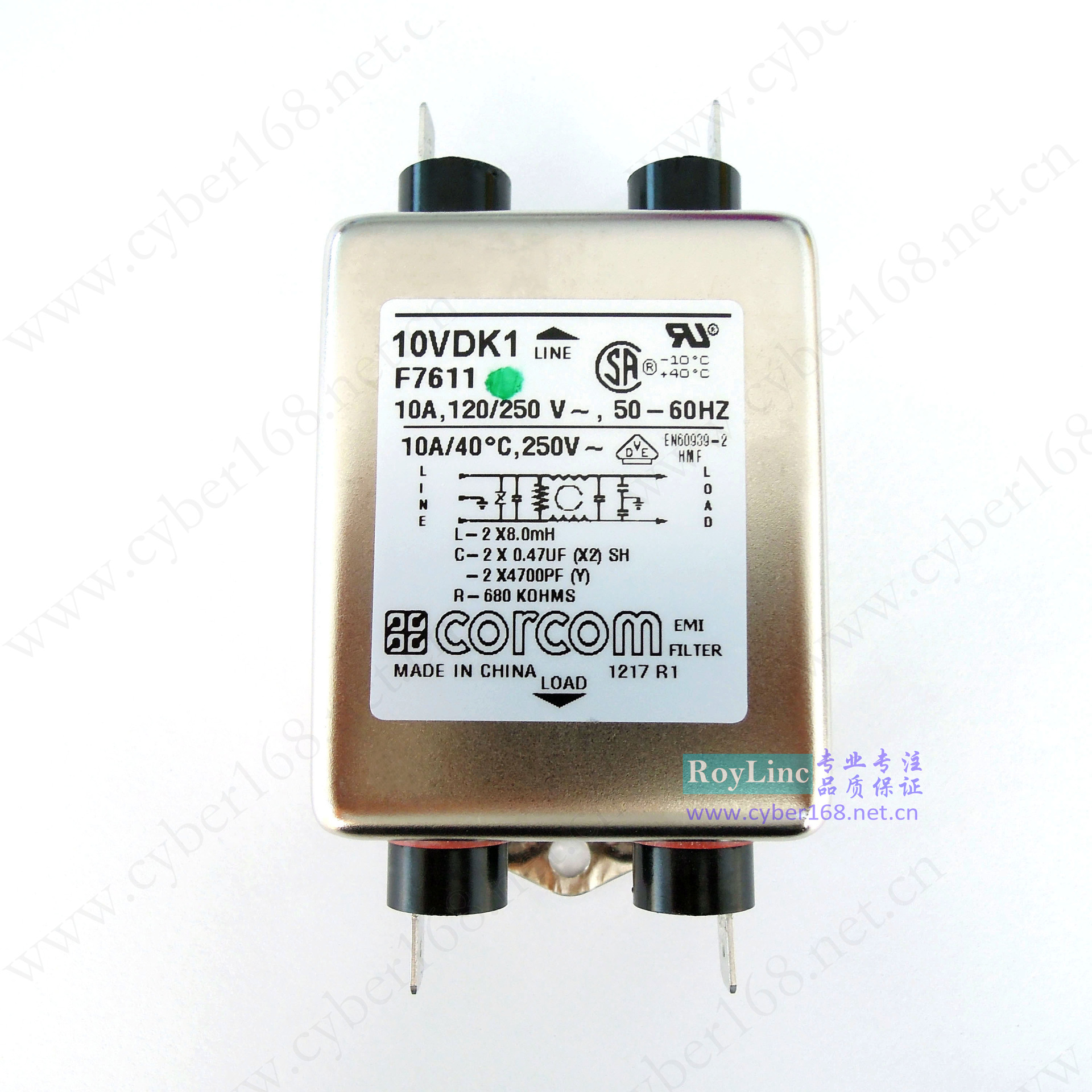 10VDK1 DK系列F7611 6609034-7 Corcom 10A抗干电磁扰单相滤波器