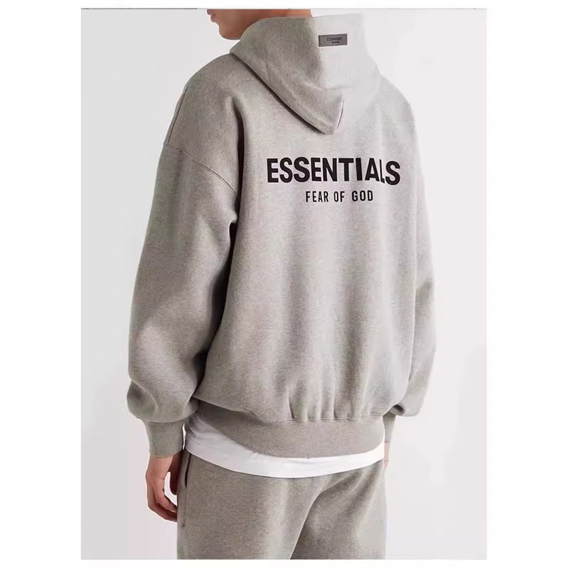 Twin ESSENTIALS Back Letter Flocking Hooded Sweater Men's and Women's Couples fleece-lined Hoodie Twin ESSENTIALS Back Letter Flocking Hooded Sweater Men's and Women's Couples fleece-lined Hoodie