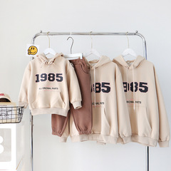 Parent-child outfit for a family of four hooded sweatshirt family suit top + pants 2023 autumn and winter thickened