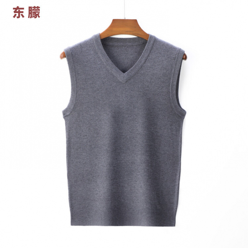 Cross-Border Shipping of Solid Color 6.5 Wool Vests, Men's Korean-Style Sweaters, Men's V-Neck Vests for Middle-Aged Men, 300 Grams