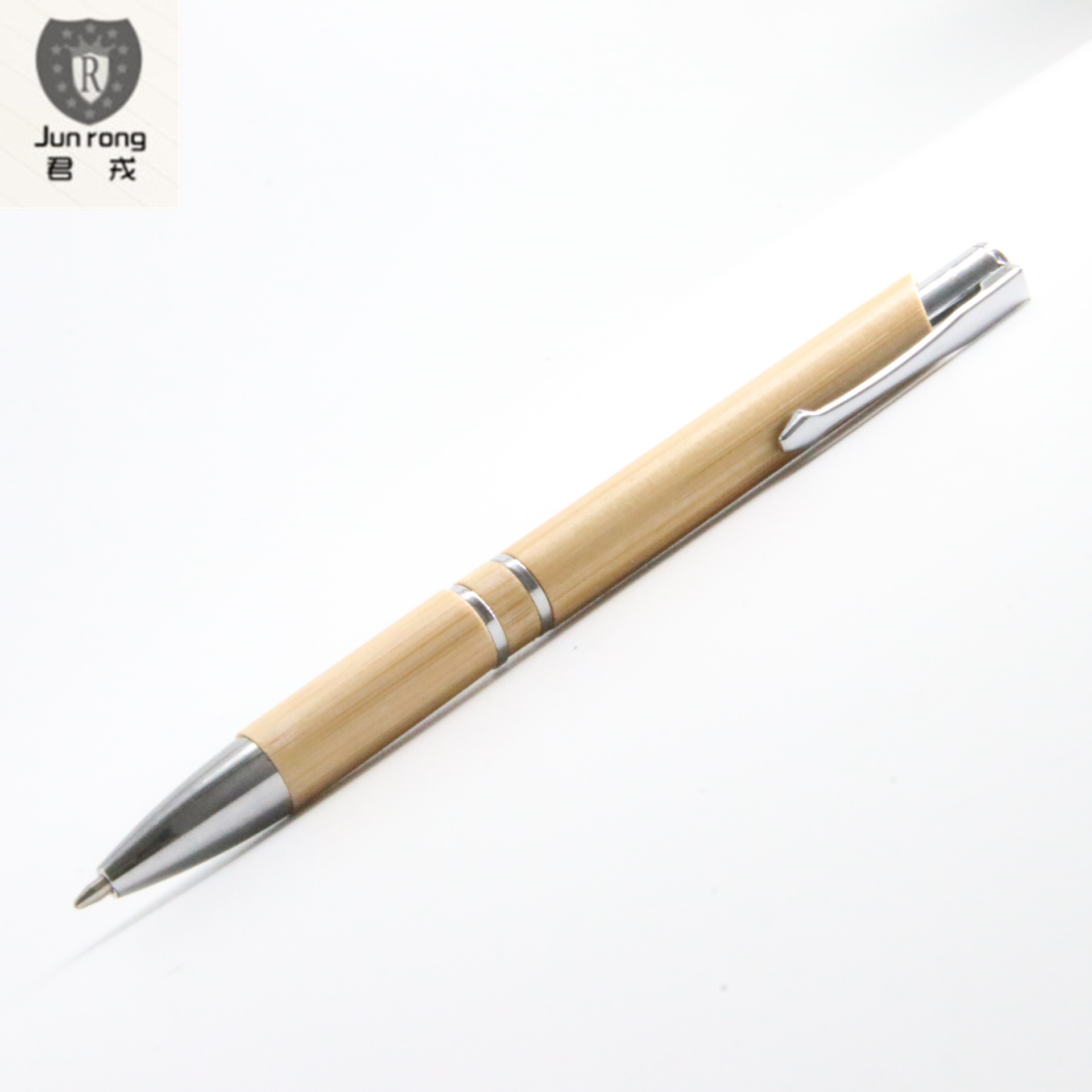 Bolígrafo de madera de bambú con gancho de metal, bolígrafo retráctil, bolígrafo con logotipo en relieve, bolígrafo publicitario, stock disponible para envío internacional, grabado láser empresarial