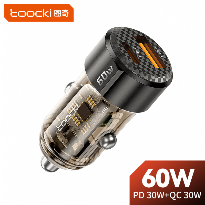 Toocki 60W Car Charger Pd30W Fast Charging Qc30W Car Mobile Phone Charger Suitable for Apple, Samsung, Xiaomi