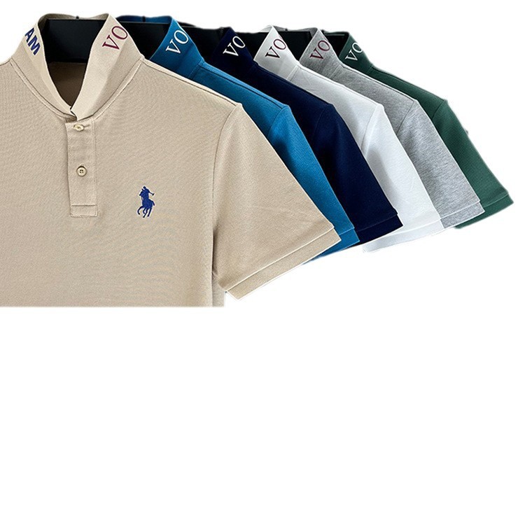 Polo nuevo para hombre 2024, camiseta de algodón puro bordada de alta gama, manga corta con cuello, estilo casual de negocios, media manga para hombre
