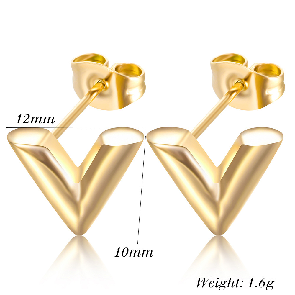 Simple Style V Shape Titanium Steel Plating Ear Studs 1 Pair