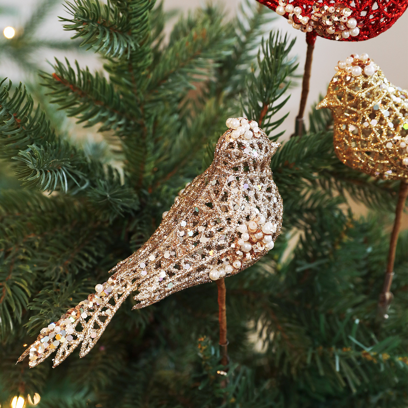 Polvo de plástico transfronterizo pájaros gorrión clip enchufe hueco polvo gorrión árbol de Navidad decoración colgante