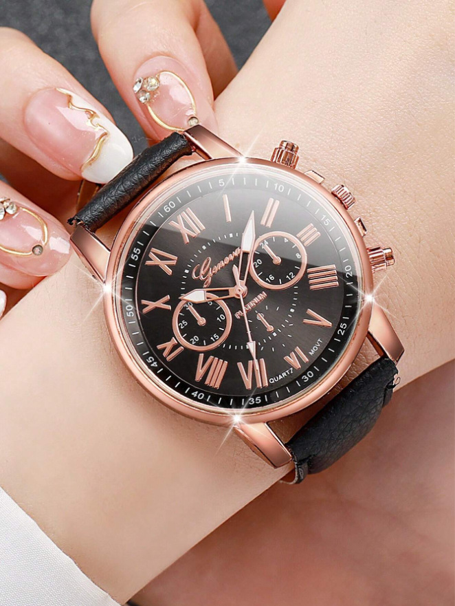 Nuovo orologio con cinturino in pelle PU Orologio al quarzo Three Eyes Geneva Orologio alla moda per coppie Orologio classificato_voghion.com