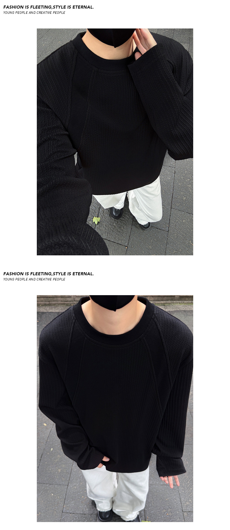 American Retro Deconstructed Patchwork Long Sleeve T-shirt Men_voghion.com