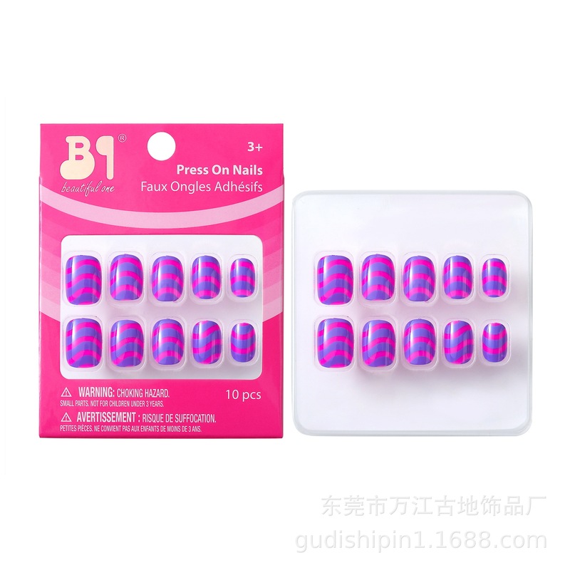 Gude Kidsren's Wear Nails, Colorfulful Personalized Zebra Pattern Nail Art Patches, Fake Nails Manufacturer Customization
