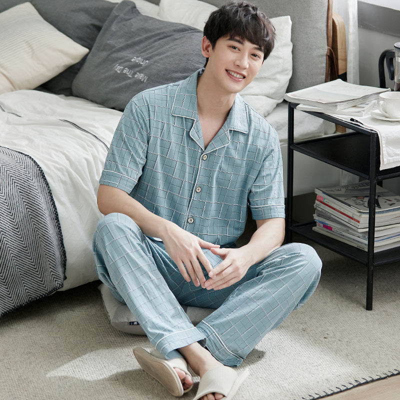Pijamas de verano de algodón de los hombres pantalones de manga corta de algodón de los hombres de algodón delgado de verano más tamaño de media manga de los hombres homewear