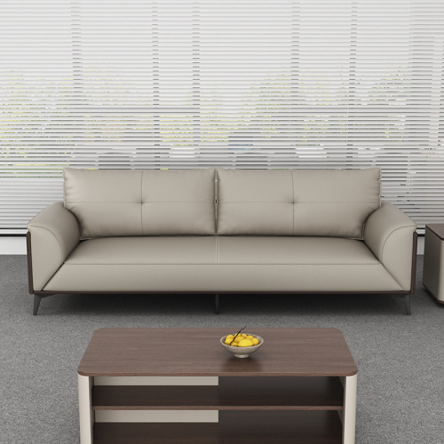 Office sofa cowhide three-seater coffee table set reception room hotel guest lounge area genuine leather office sofa