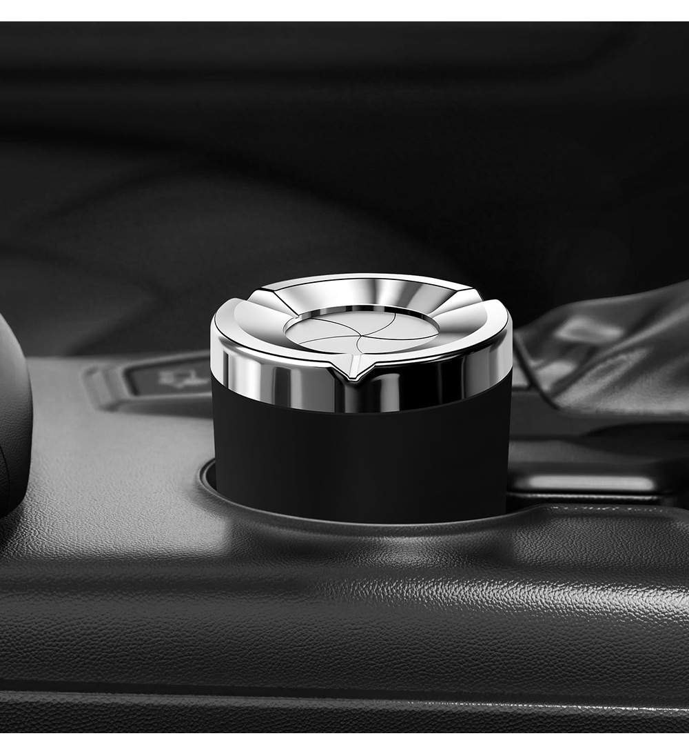 Rotating ashtray, new high-end luxury stress-relief car ashtray, thickened stainless steel, rotating closure to prevent ash from flying