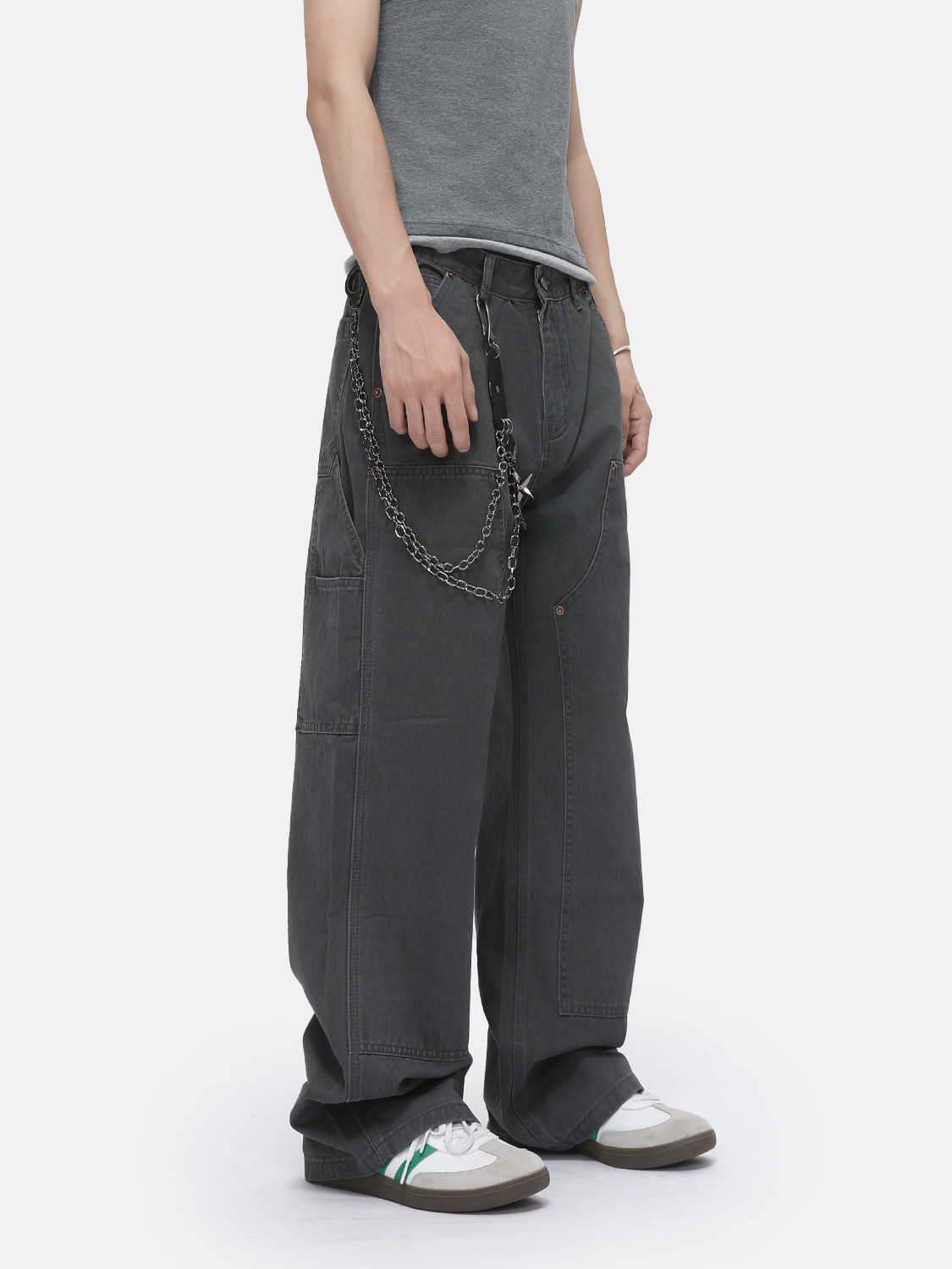 MTLCLOTHES Hombres| Estructura retro remaches herramientas versátiles madera lavado jeans ocio suelto