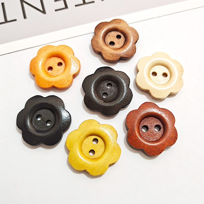 Wood button single layer plum button black wood two eye button sweater shirt two hole button button wholesale