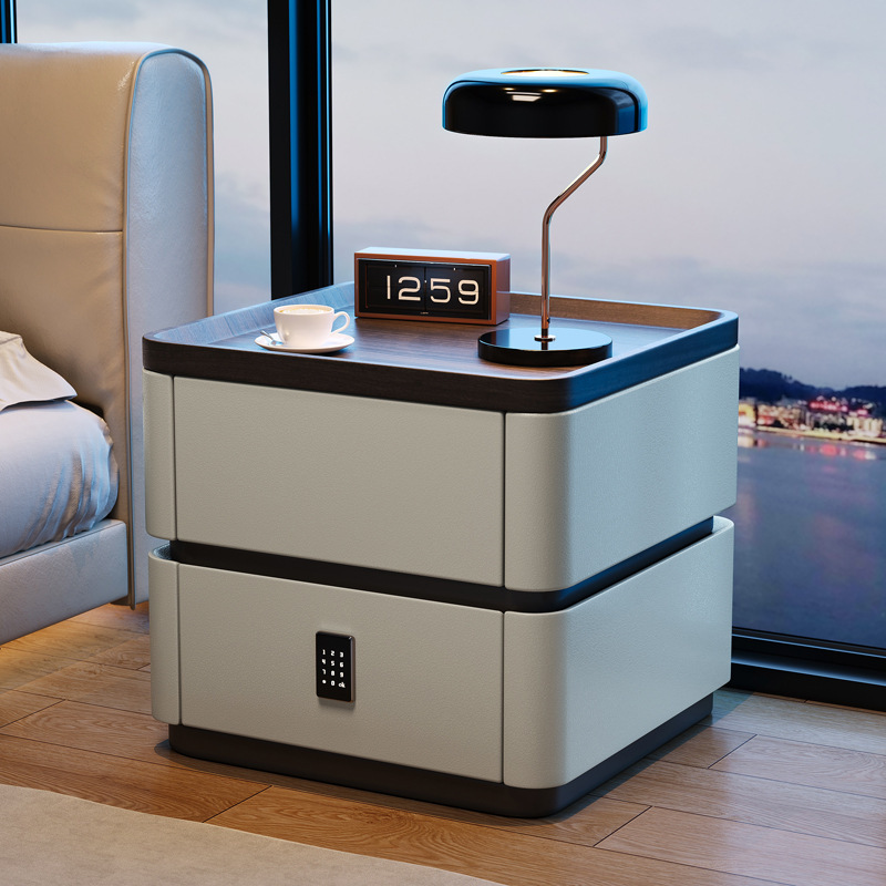 Escritorio de cabecera de bloqueo de contraseña moderno y simple dormitorio de madera maciza italiano minimalista gabinete de almacenamiento de alta calidad