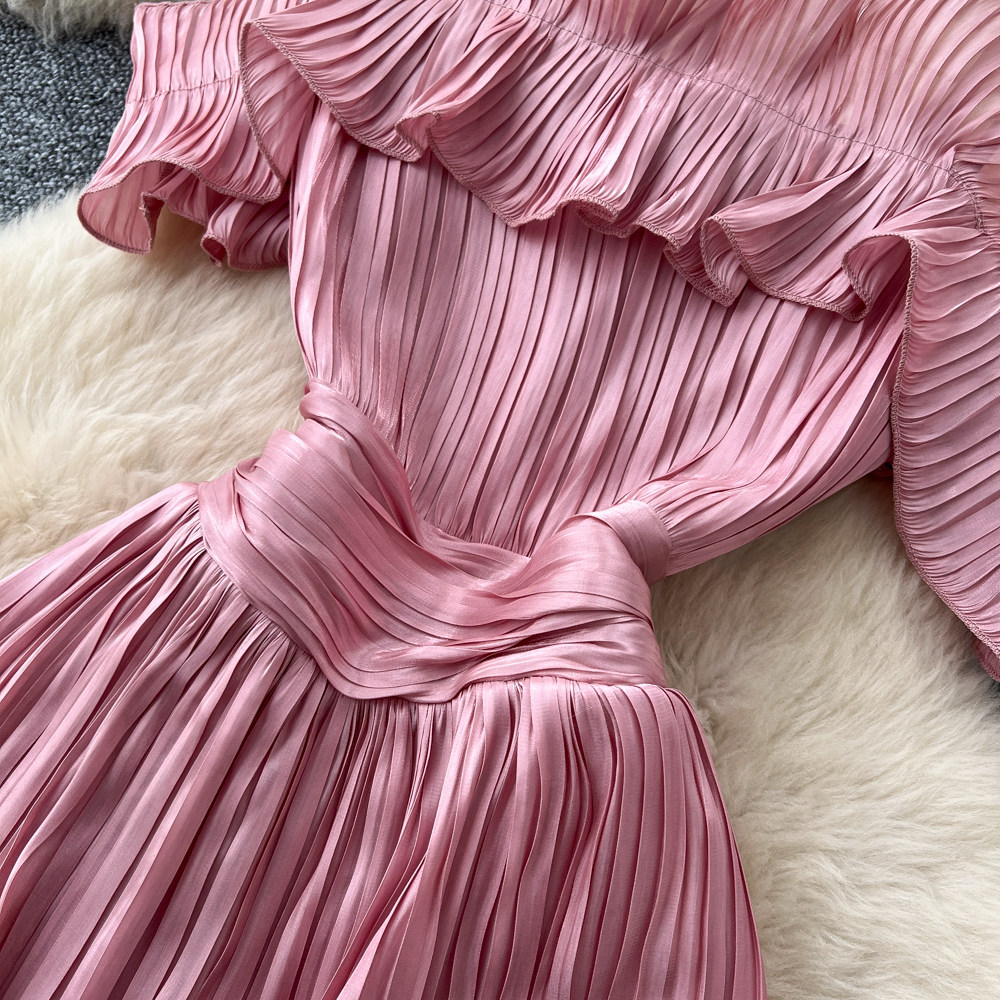 French Style Off-Shoulder Spaghetti Strap Dress Korean Waist Cinching Summer Elegant Long Dress for Vacation_ecoleips.com