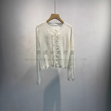 温柔开衫MD重工钩花肌理清透蕾丝针织亚麻混纺白色长袖外套女25秋