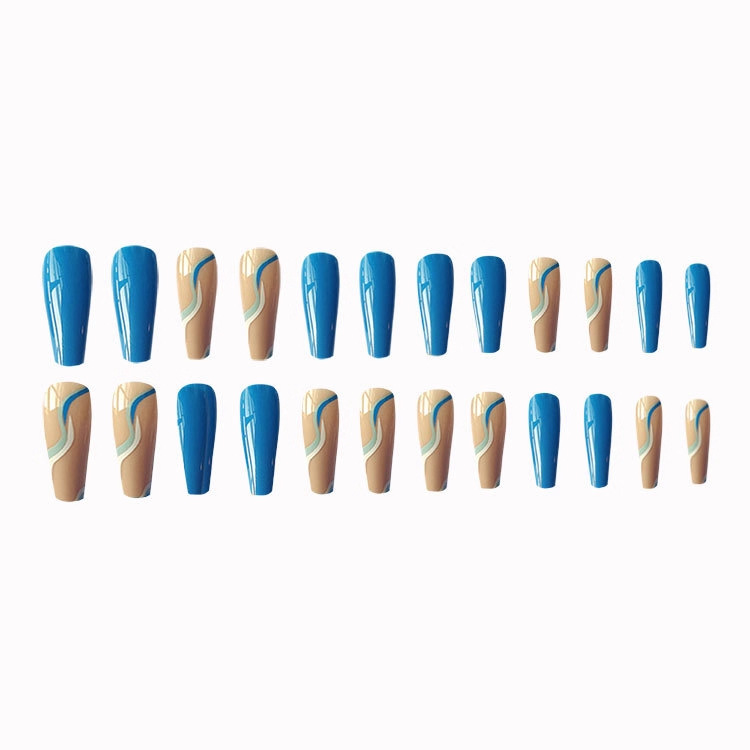 Europa y los Estados Unidos explotaron la curva de arte marrón azul manicure estilo de moda personalidad 24 piezas de parche de uñas falsas