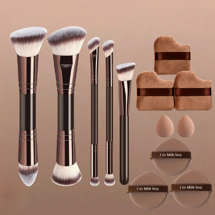 Juego de Brochas de Maquillaje de Doble Cabezal Plástico PS Maquillaje Facial para Maquillaje