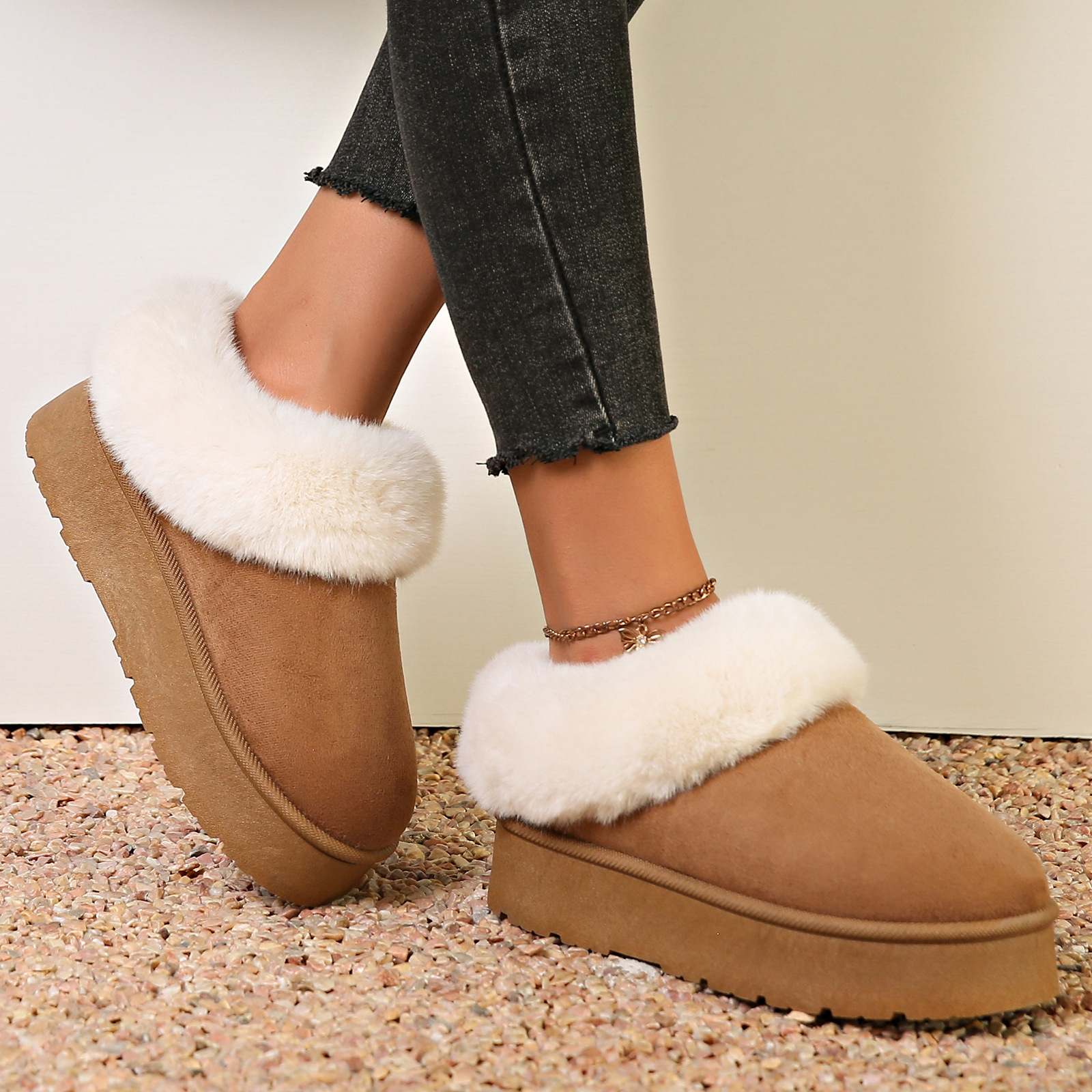 Plush women's cotton shoes short tube and warm women's snow boots_voghion.com