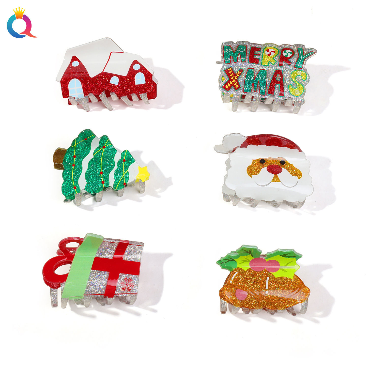 Christmas gift Odd reading cross border acrylic Christmas cartoon glitter hair clip disc hair clip senior sense shark clip hair accessories wholesale_voghion.com