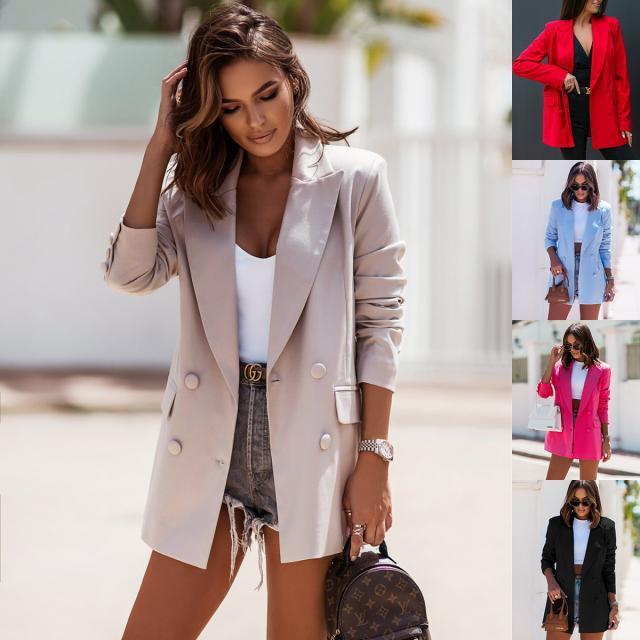 2022 independent station wish Amazon explosions autumn and winter long sleeve double-breasted suit collar coat women's clothing
