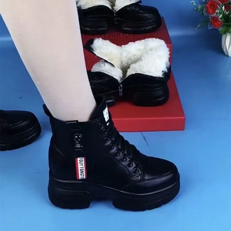 厚底马丁靴女加绒短靴2025秋冬季增高显瘦小个子增高皮靴防滑棉鞋|undefined