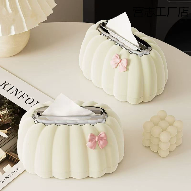 [Shop] Pumpkin spring tissue box home creative tissue box office living room simple cream style flocking paper