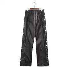 Invisibleivm Catwalk Dark Ro-Coated Waxed Straight Wide-Leg Buttoned Denim Loose Casual Pants for Men