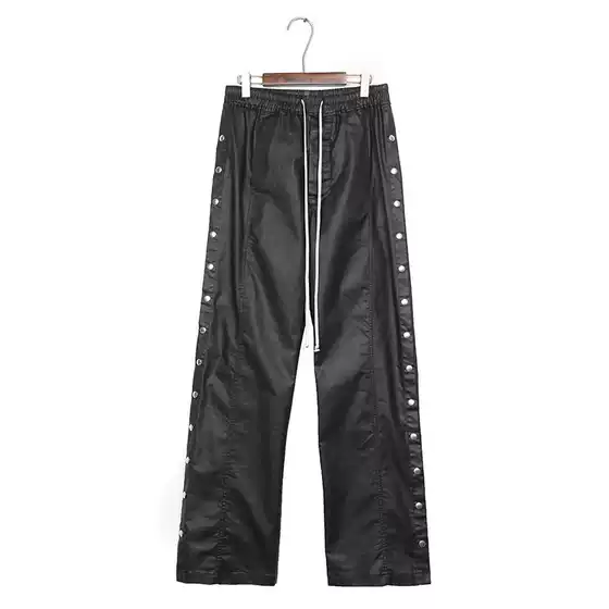 Invisibleivm Catwalk Dark Ro-Coated Waxed Straight Wide-Leg Buttoned Denim Loose Casual Pants for Men