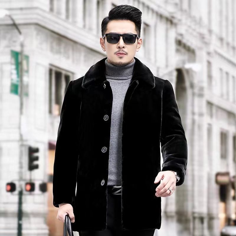 Abrigo grueso de visón para hombre, piel de hombre largo, abrigo con capuchón cálido, tipo suelto, Amazon