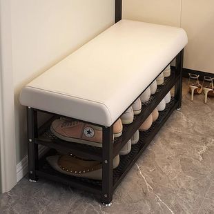 Shoe-Changing Bench for Home Entrance, Simple Shoe Rack and Seat Integrated Iron Art Storage Bench