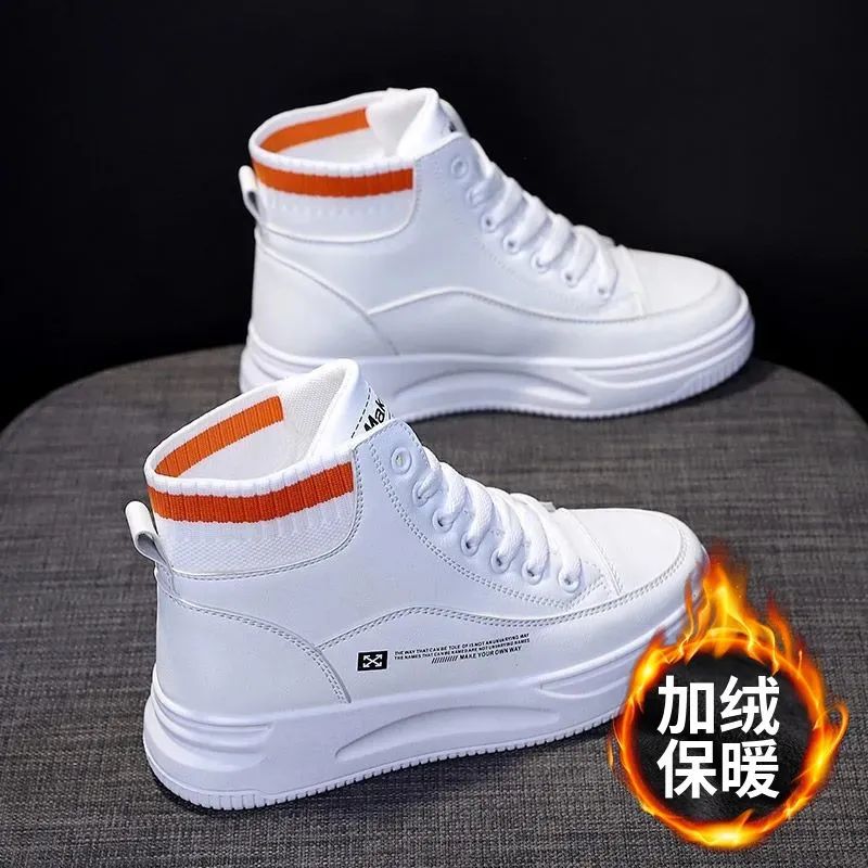 Zapatos blancos de alto impacto para mujeres 2024 zapatos de cuero de otoño con suela gruesa zapatos deportivos casuales de skate para mujeres más cómodos