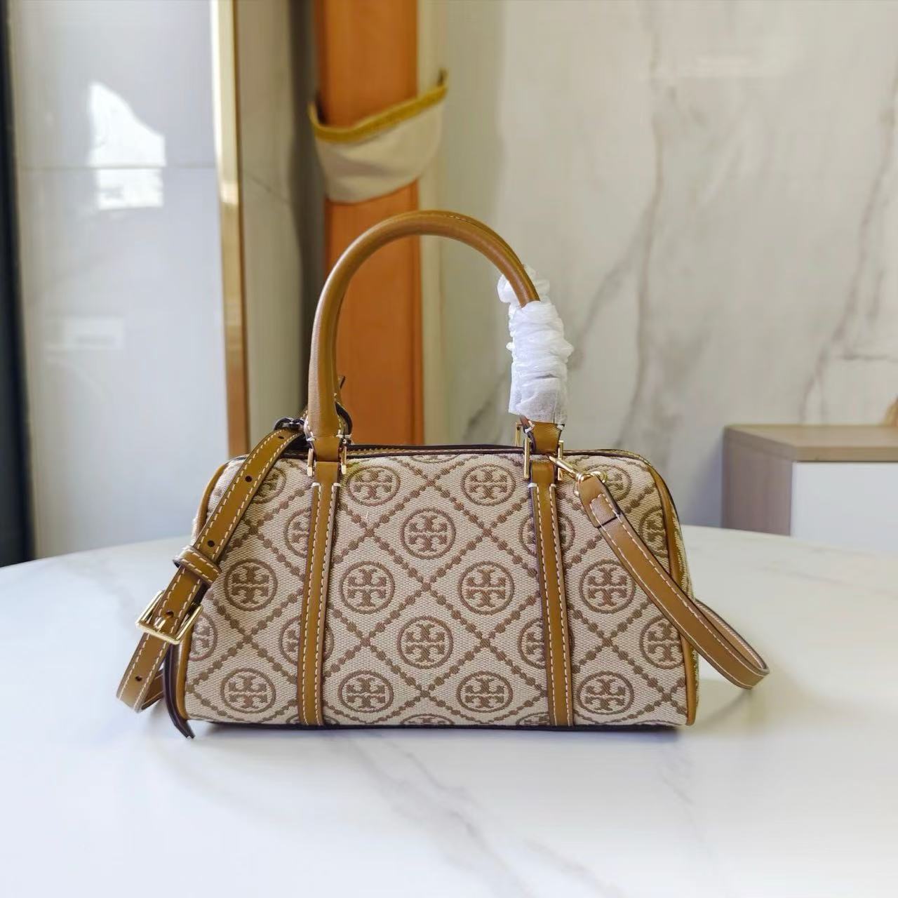2025 TB New Boston Pillow Bag Classic Print Handheld Cowhide Crossbody Bag Fashion Versatile Shoulder Bag for Women - Thumbnail 2