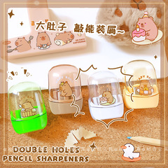Capibara Double Hole Mechanical Pencil Sharpener, Children's Portable Pencil Sharpener, Cute Cartoon Design, Manual Pencil Sharpener, School Supplies