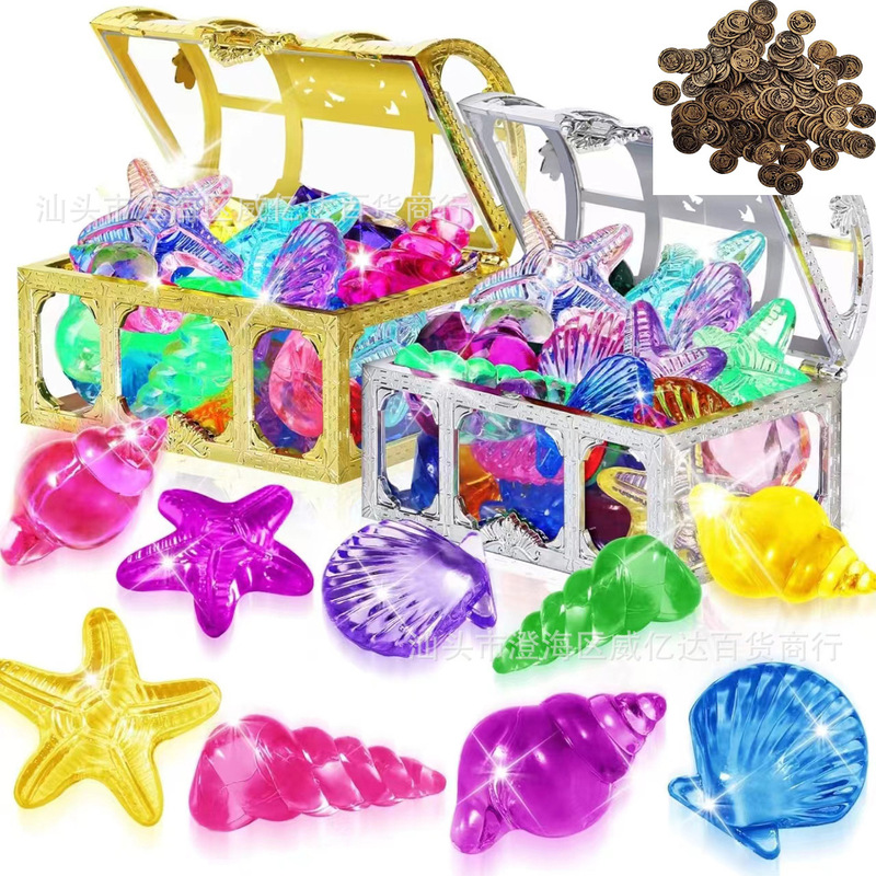 Cross-border popular swimming pool treasure hunting pirate coin treasure box summer children's diving gem toy suit diamond treasure