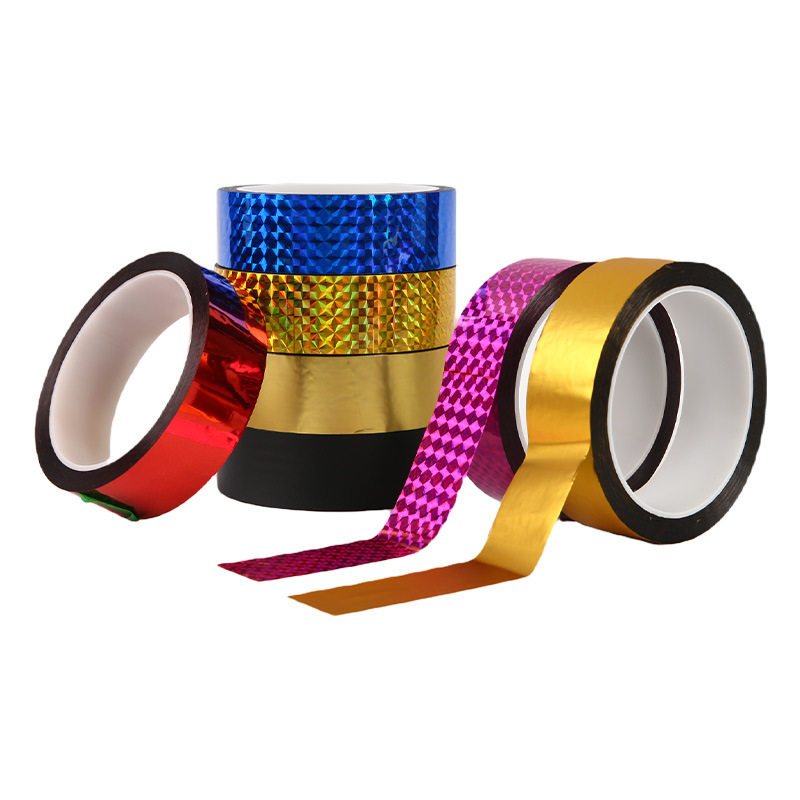 Cinta láser dorada, cinta decorativa láser de color flash decorativa, cinta de borde de papel de color para álbumes de fotos de boda